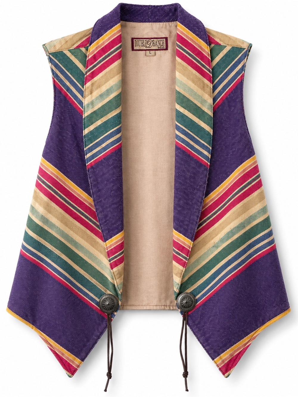 Double D Ranch Wear Vintage Open Front Vest Concho Tie Size Large Serape